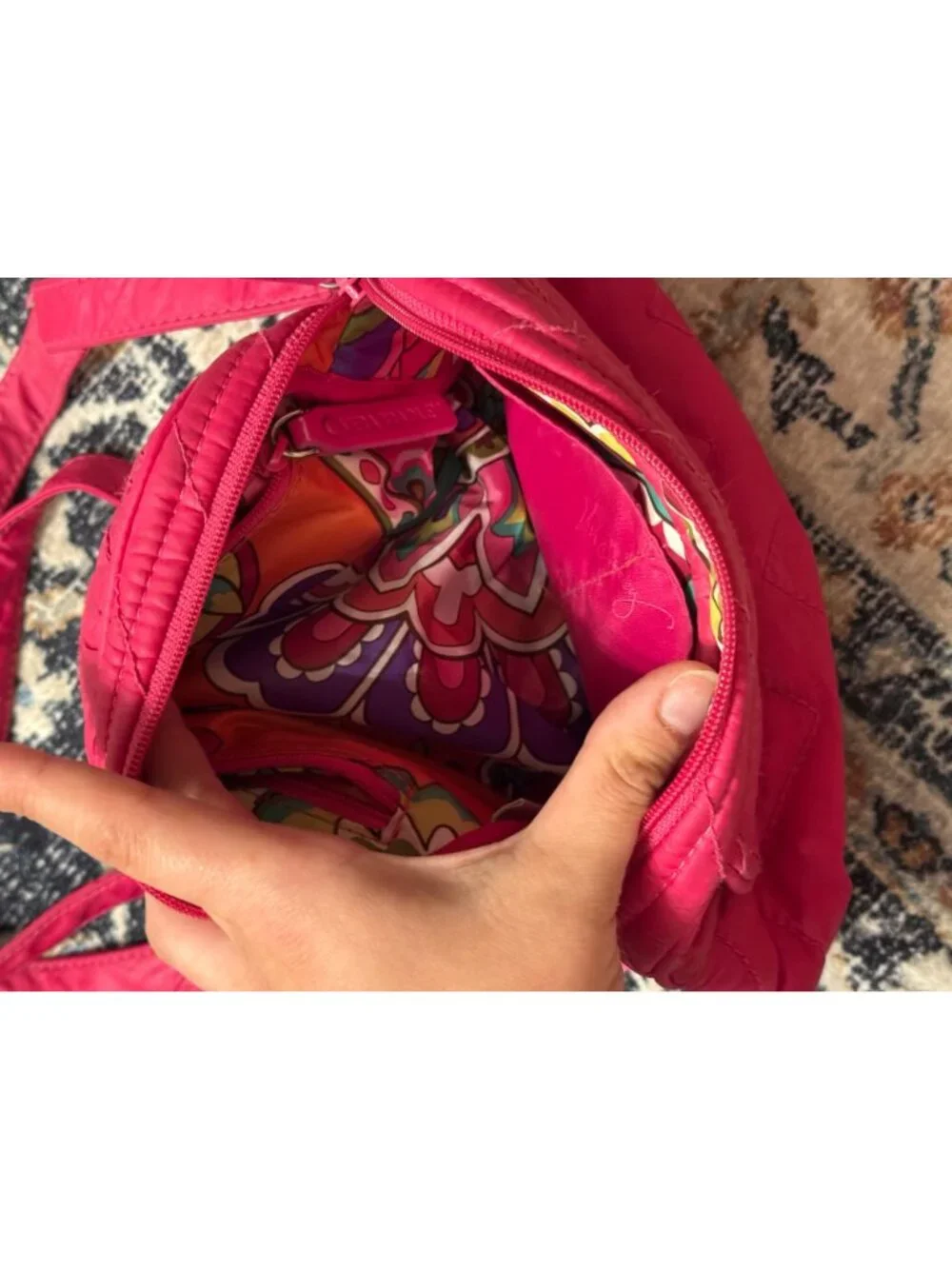 Vera Bradley Pink Quilted Crossbody Bag Shoulder Purse Floral Interior